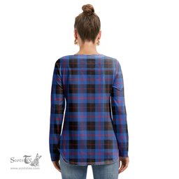 ScotsTee Shop Scottish Angus Modern Clan Tartan Womens V Neck Lace Up Criss Cross Sweatshirt