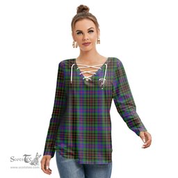 ScotsTee Shop Scottish Brodie Hunting Modern Clan Crest Tartan Womens V Neck Lace Up Criss Cross Sweatshirt