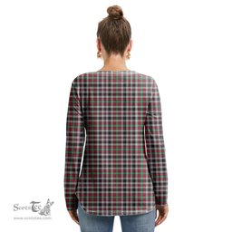ScotsTee Shop Scottish Borthwick Ancient Clan Crest Tartan Womens V Neck Lace Up Criss Cross Sweatshirt