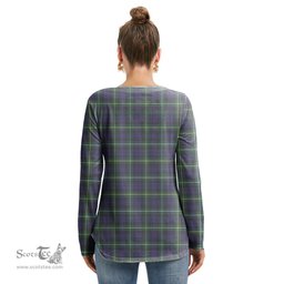 ScotsTee Shop Scottish Campbell Argyll Modern Clan Tartan Womens V Neck Lace Up Criss Cross Sweatshirt