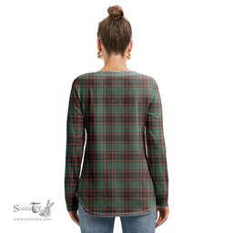 ScotsTee Shop Scottish Buchan Ancient Clan Crest Tartan Womens V Neck Lace Up Criss Cross Sweatshirt