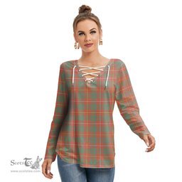 ScotsTee Shop Scottish Bruce Ancient Clan Tartan Womens V Neck Lace Up Criss Cross Sweatshirt