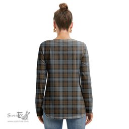 ScotsTee Shop Scottish BlackWatch Weathered Clan Tartan Womens V Neck Lace Up Criss Cross Sweatshirt