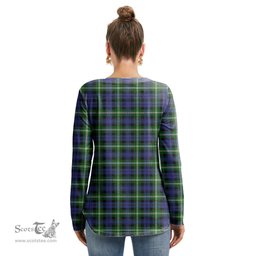 ScotsTee Shop Scottish Baillie Modern Clan Tartan Womens V Neck Lace Up Criss Cross Sweatshirt