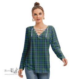 ScotsTee Shop Scottish Campbell Ancient 02 Clan Tartan Womens V Neck Lace Up Criss Cross Sweatshirt