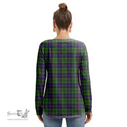 ScotsTee Shop Scottish Forsyth Modern Clan Crest Tartan Womens V Neck Lace Up Criss Cross Sweatshirt