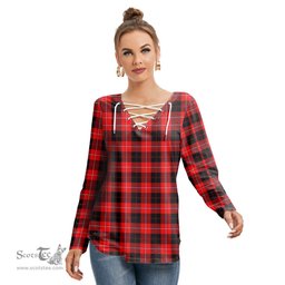 ScotsTee Shop Scottish Cunningham Modern Clan Tartan Womens V Neck Lace Up Criss Cross Sweatshirt