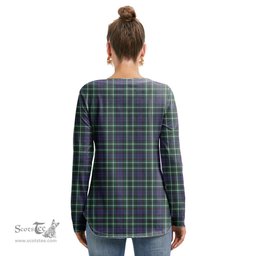 ScotsTee Shop Scottish Graham of Montrose Modern Clan Crest Tartan Womens V Neck Lace Up Criss Cross Sweatshirt