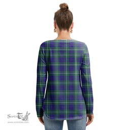 ScotsTee Shop Scottish Hamilton Hunting Modern Clan Tartan Womens V Neck Lace Up Criss Cross Sweatshirt