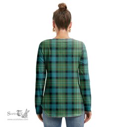 ScotsTee Shop Scottish FERGUSON ANCIENT Clan Tartan Womens V Neck Lace Up Criss Cross Sweatshirt