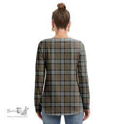 ScotsTee Shop Scottish Graham of Menteith Weathered Clan Crest Tartan Womens V Neck Lace Up Criss Cross Sweatshirt