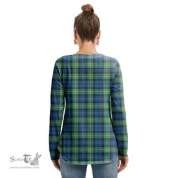 ScotsTee Shop Scottish Gordon Ancient Clan Tartan Womens V Neck Lace Up Criss Cross Sweatshirt