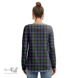 ScotsTee Shop Scottish Galbraith Modern Clan Tartan Womens V Neck Lace Up Criss Cross Sweatshirt