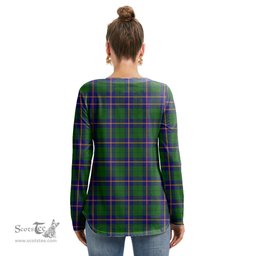ScotsTee Shop Scottish Carmichael Modern Clan Tartan Womens V Neck Lace Up Criss Cross Sweatshirt