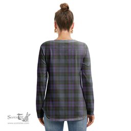 ScotsTee Shop Scottish Clergy Green Clan Tartan Womens V Neck Lace Up Criss Cross Sweatshirt