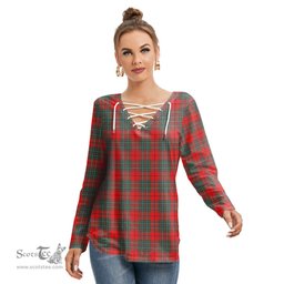 ScotsTee Shop Scottish Cumming Modern Clan Tartan Womens V Neck Lace Up Criss Cross Sweatshirt