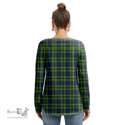 ScotsTee Shop Scottish Campbell of Breadalbane Modern Clan Tartan Womens V Neck Lace Up Criss Cross Sweatshirt
