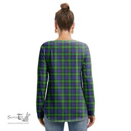 ScotsTee Shop Scottish Gordon Modern Clan Crest Tartan Womens V Neck Lace Up Criss Cross Sweatshirt