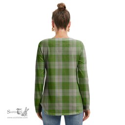 ScotsTee Shop Scottish Cunningham Dress Green Dancers Clan Tartan Womens V Neck Lace Up Criss Cross Sweatshirt
