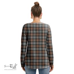 ScotsTee Shop Scottish Gunn Weathered Clan Crest Tartan Womens V Neck Lace Up Criss Cross Sweatshirt