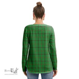 ScotsTee Shop Scottish Don _Tribe of Mar Clan Crest Tartan Womens V Neck Lace Up Criss Cross Sweatshirt