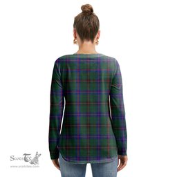 ScotsTee Shop Scottish Davidson Modern Clan Tartan Womens V Neck Lace Up Criss Cross Sweatshirt