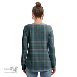 ScotsTee Shop Scottish Cockburn Ancient Clan Crest Tartan Womens V Neck Lace Up Criss Cross Sweatshirt
