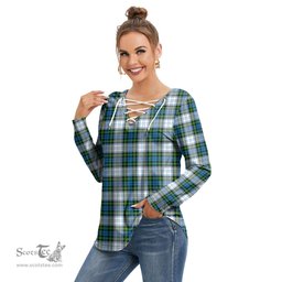 ScotsTee Shop Scottish Campbell Dress Clan Tartan Womens V Neck Lace Up Criss Cross Sweatshirt