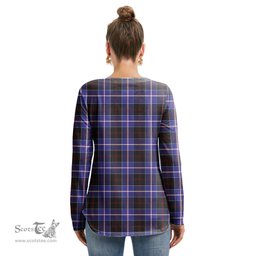 ScotsTee Shop Scottish Dunlop Modern Clan Tartan Womens V Neck Lace Up Criss Cross Sweatshirt