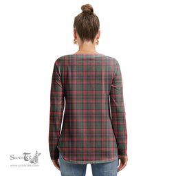 ScotsTee Shop Scottish Cumming Hunting Modern Clan Crest Tartan Womens V Neck Lace Up Criss Cross Sweatshirt
