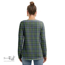 ScotsTee Shop Scottish Cochrane Ancient Clan Tartan Womens V Neck Lace Up Criss Cross Sweatshirt