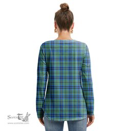 ScotsTee Shop Scottish Falconer Clan Tartan Womens V Neck Lace Up Criss Cross Sweatshirt