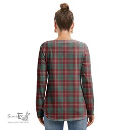 ScotsTee Shop Scottish Crawford Modern Clan Crest Tartan Womens V Neck Lace Up Criss Cross Sweatshirt