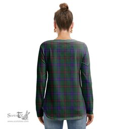 ScotsTee Shop Scottish Davidson Modern Clan Crest Tartan Womens V Neck Lace Up Criss Cross Sweatshirt