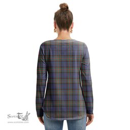 ScotsTee Shop Scottish Fletcher of Dunans Clan Tartan Womens V Neck Lace Up Criss Cross Sweatshirt