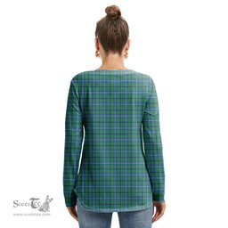 ScotsTee Shop Scottish Douglas Ancient Clan Crest Tartan Womens V Neck Lace Up Criss Cross Sweatshirt