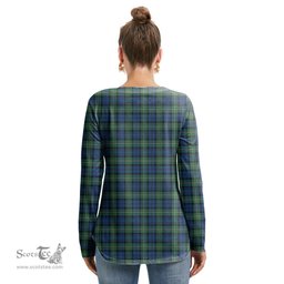 ScotsTee Shop Scottish Forbes Ancient Clan Crest Tartan Womens V Neck Lace Up Criss Cross Sweatshirt