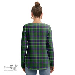 ScotsTee Shop Scottish Duncan Modern Clan Crest Tartan Womens V Neck Lace Up Criss Cross Sweatshirt