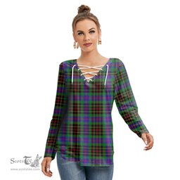 ScotsTee Shop Scottish Brodie Hunting Modern Clan Tartan Womens V Neck Lace Up Criss Cross Sweatshirt