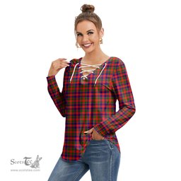 ScotsTee Shop Scottish Gow Modern Clan Tartan Womens V Neck Lace Up Criss Cross Sweatshirt
