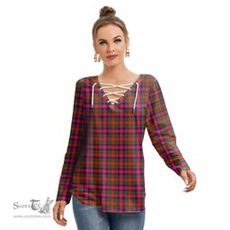 ScotsTee Shop Scottish Gow Modern Clan Tartan Womens V Neck Lace Up Criss Cross Sweatshirt