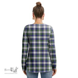ScotsTee Shop Scottish Gordon Dress Modern Clan Crest Tartan Womens V Neck Lace Up Criss Cross Sweatshirt