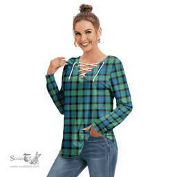 ScotsTee Shop Scottish Gunn Ancient Clan Tartan Womens V Neck Lace Up Criss Cross Sweatshirt