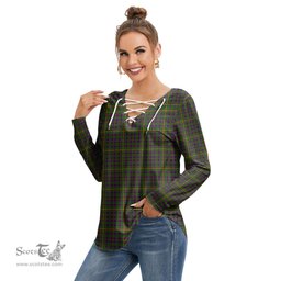 ScotsTee Shop Scottish Hall Clan Tartan Womens V Neck Lace Up Criss Cross Sweatshirt