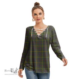 ScotsTee Shop Scottish Hall Clan Tartan Womens V Neck Lace Up Criss Cross Sweatshirt