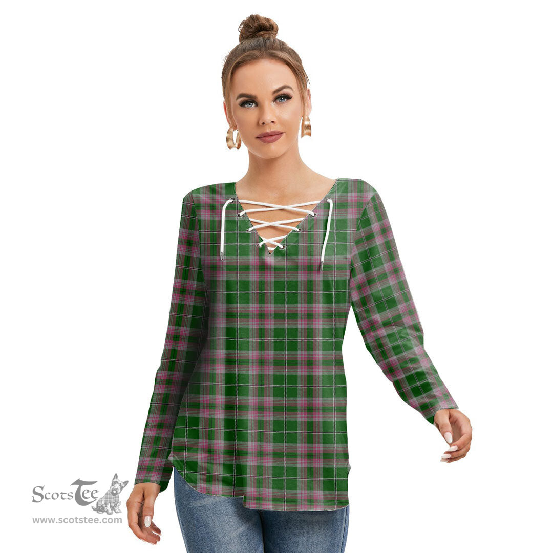 ScotsTee Shop Scottish Gray Hunting Clan Tartan Womens V Neck Lace Up Criss Cross Sweatshirt