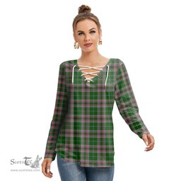 ScotsTee Shop Scottish Gray Hunting Clan Tartan Womens V Neck Lace Up Criss Cross Sweatshirt