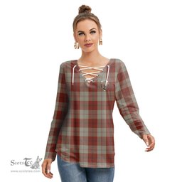 ScotsTee Shop Scottish Davidson Dress Dancers Clan Crest Tartan Womens V Neck Lace Up Criss Cross Sweatshirt