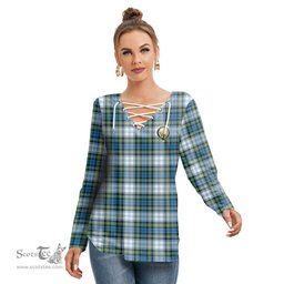 ScotsTee Shop Scottish Campbell Dress Ancient Clan Crest Tartan Womens V Neck Lace Up Criss Cross Sweatshirt