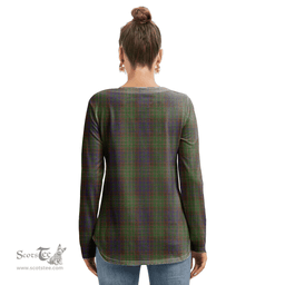 ScotsTee Shop Scottish Cunningham Hunting Modern Clan Crest Tartan Womens V Neck Lace Up Criss Cross Sweatshirt